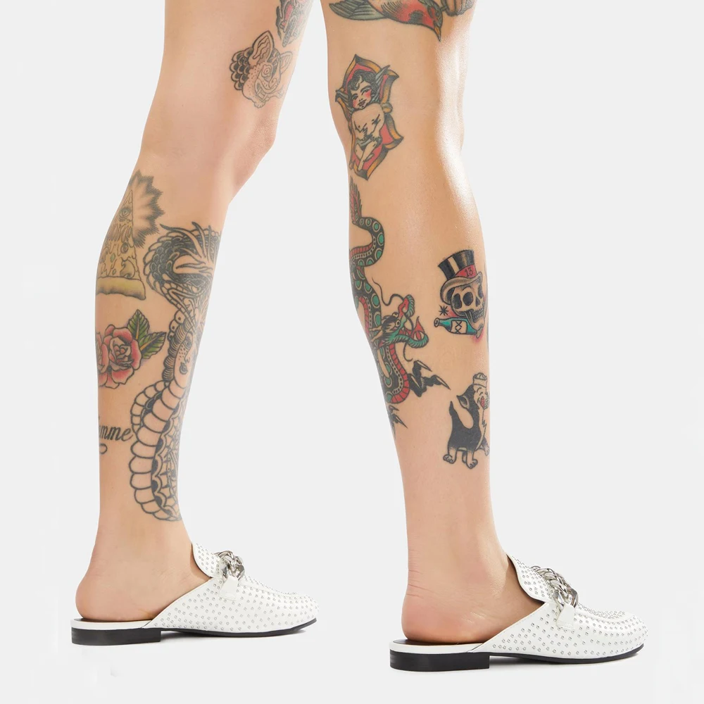 

ARQA Trendy Women's Slippers Metal Decoration Square Heeled Leopard Sandals Puinted Bullock Toe