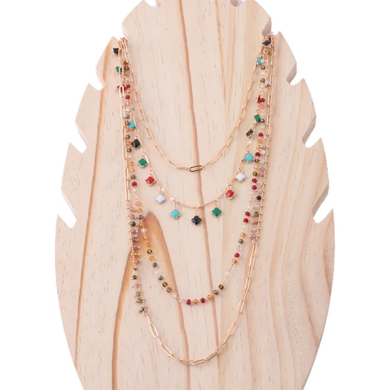 Многослойное ожерелье NeeFu WoFu короткое многослойное из натурального камня с