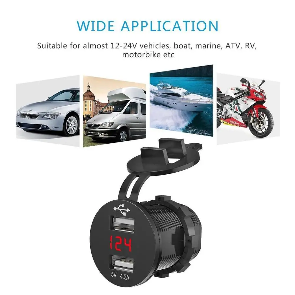 12 V/24 V автомобиль 4.2A Dual USB розетка Напряжение вольт метр судовая Панель Универсальный Мощность разъем
