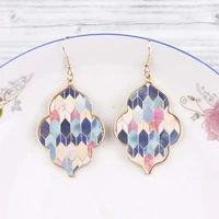 e7197 zwpon gold tone frame paisley print pu leather morocco earrings for women 2020 new earrings jewelry wholesale