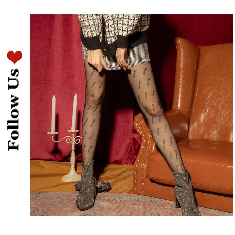 

2020 Sexy Women's Diamond Fishnet Tights Mesh Pantyhose Letter Stocking for Women Black and White Hollow Out Hosiery Fish Net