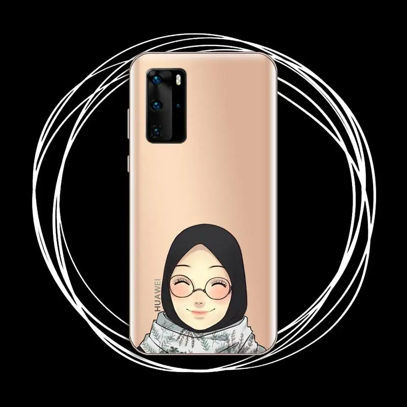 

cartoon hijab muslim Girl Phone Case Transparent for Huawei P20 P30 P40 lite pro P smart 2019 honor 8x 10i