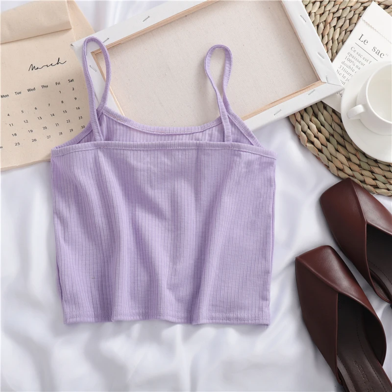 

Women Crop Tops Female Cotton Knitted Camisoles Casual Plain Cute Women's Tube Tops Cropped For Woman Summer 2021