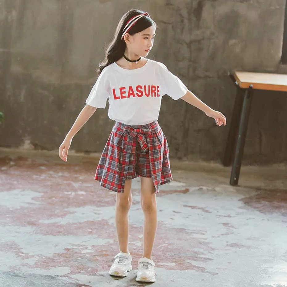 Одежда для девочек футболка с буквенным принтом и юбка комплект из 2 предметов