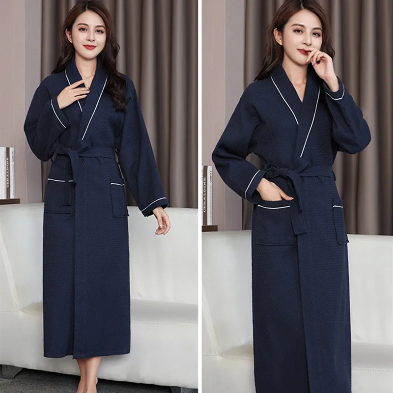 

Solid Color 100% Cotton Waffle Shower Robe Women Nightgown Hotel Bathrobes Plus Size Spring Autumn Sleepwear Nightwear