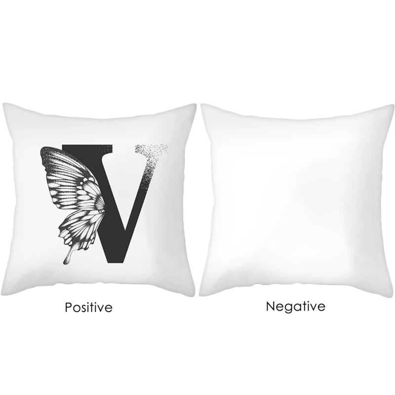 

45x45cm English Alphabet Letter Pillow Case Home Decor Butterfly Wings Creative White Throw Pillowcase Decorative Cushions Cover