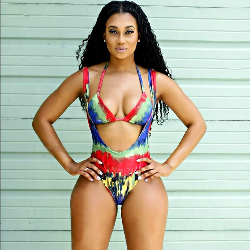 Комплект бикини в африканском стиле с принтом стринги монокини галстук