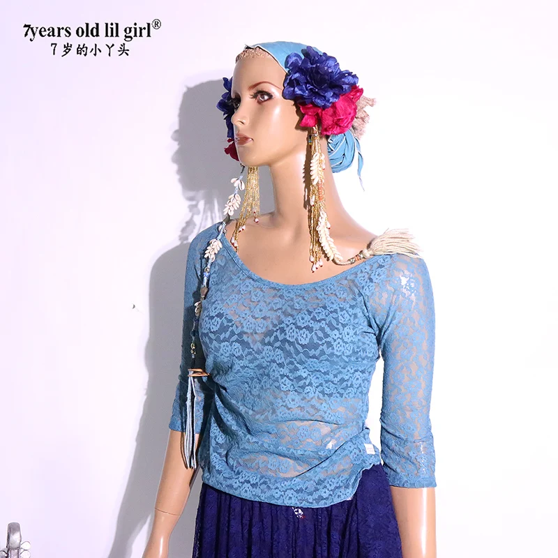 

Belly Dance Lace Top Long Sleeve Women Practice Clothes Gypsy DP69