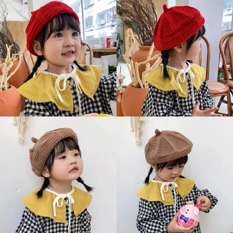 

Korean Winter Multicolor Baby Beret Hat Solid Bump Stripes Children's Knitted Berets Hats For Boys Girls Caps Warm Knit Cap