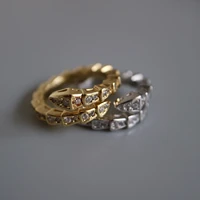 silver pleated snake crystal rings for women cz rhinestone stone open ring for female vintage punk adjustabe finger ring jewelry