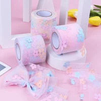 25yards 60mm colorful print flower organza ribbons diy craft gift wrapping hair bowknot accessories wedding party decor material