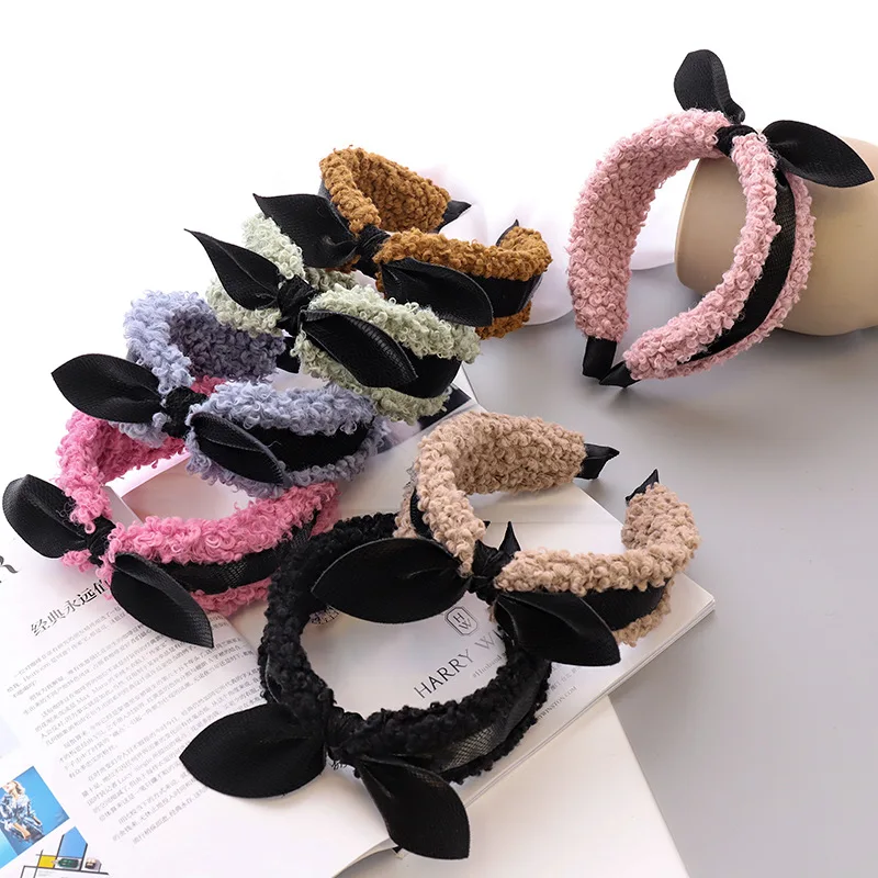 

Colorful Women Tie Winding Knot Hair Hoop Lambswool Bowknot Rabbit Ears Hairbands for Girls Cloth Kids Headband Party Gifts