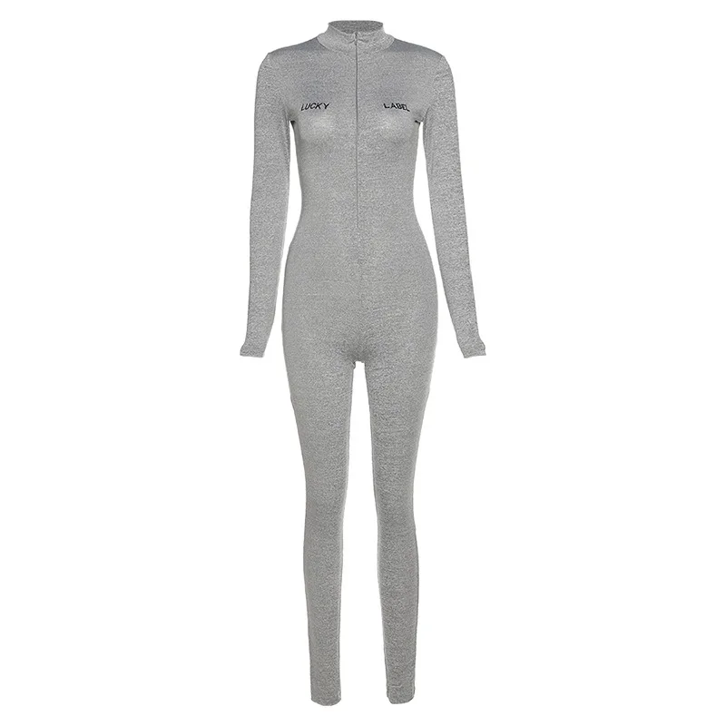 

European and American style new autumn and winter women's embroidered tight-fitting fashion sports jumpsuit