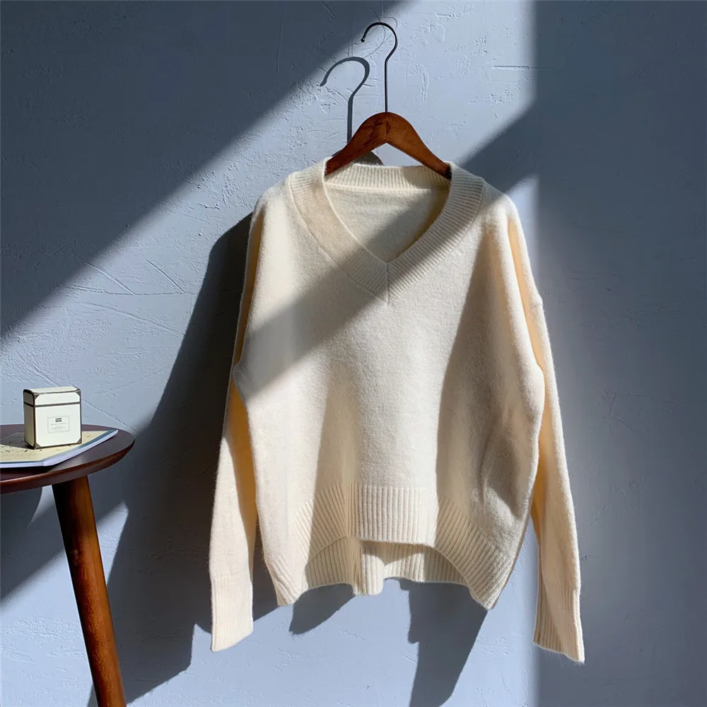

Oversize Winter Pullover Female Sweater Plus Size Long Sleeve Women Tops 2020 Pull Femme V-neck Knitted Sweater Women Loose