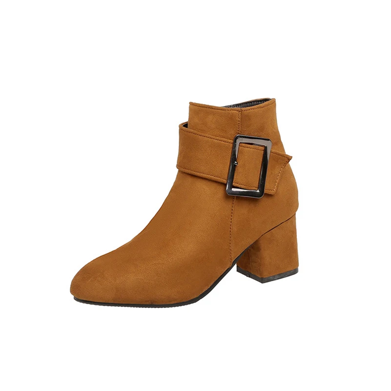 

ANNYMOLI High Heel Ankle Boots Woman Boots Zipper Thick Heel Short Boots Buckle Pointed Toe Ladies Shoes Autumn Winter Black 43