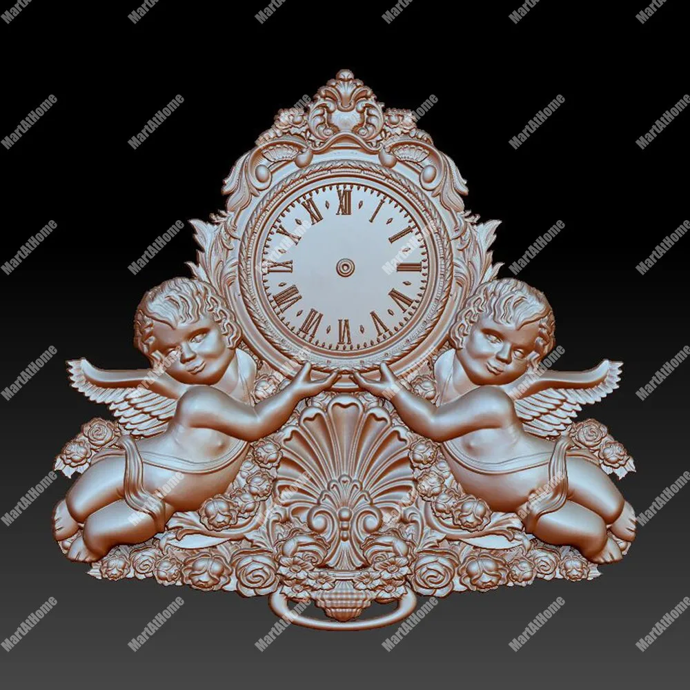 3D модель STL файл Круглый Резной рисунок Европейский механизм настенные часы для
