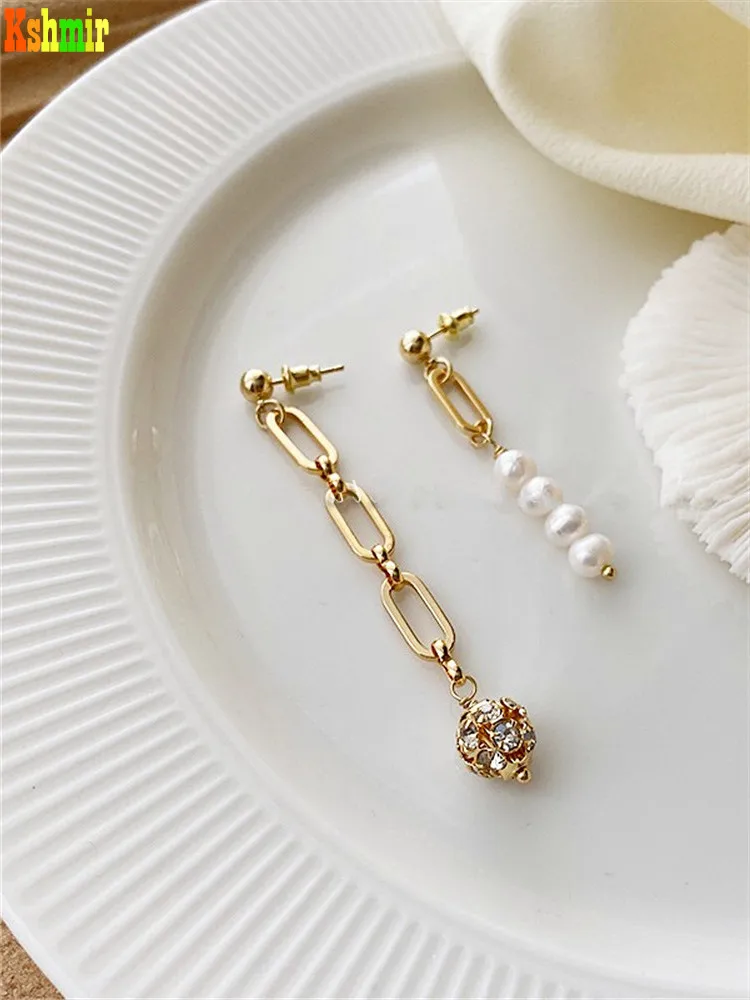 

Kshmir New simple fashion European and American hipster asymmetric pendant earrings fresh water pearl earrings pendant jewelry