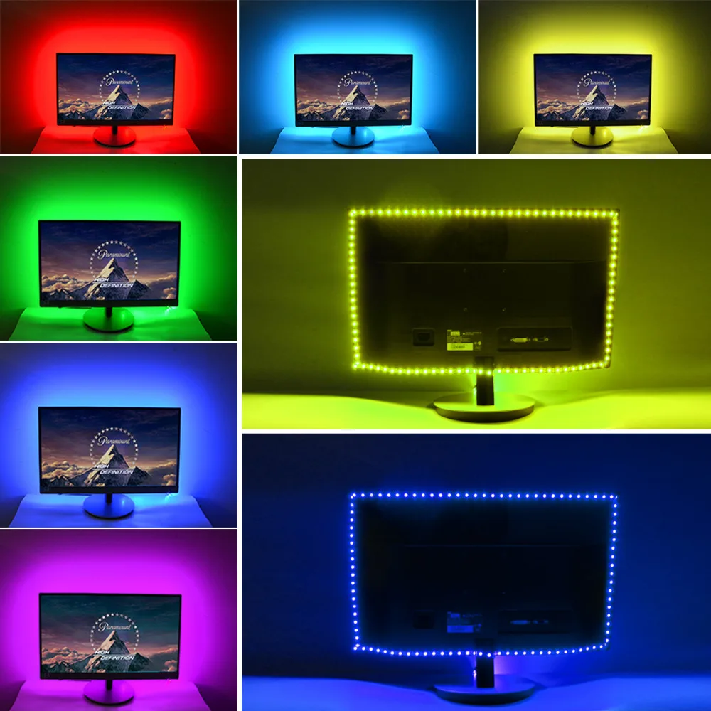 Светодиодный светильник полоса USB ночник лампа 5 В ТВ ПОДСВЕТКА RGB SMD 5050 гибкая