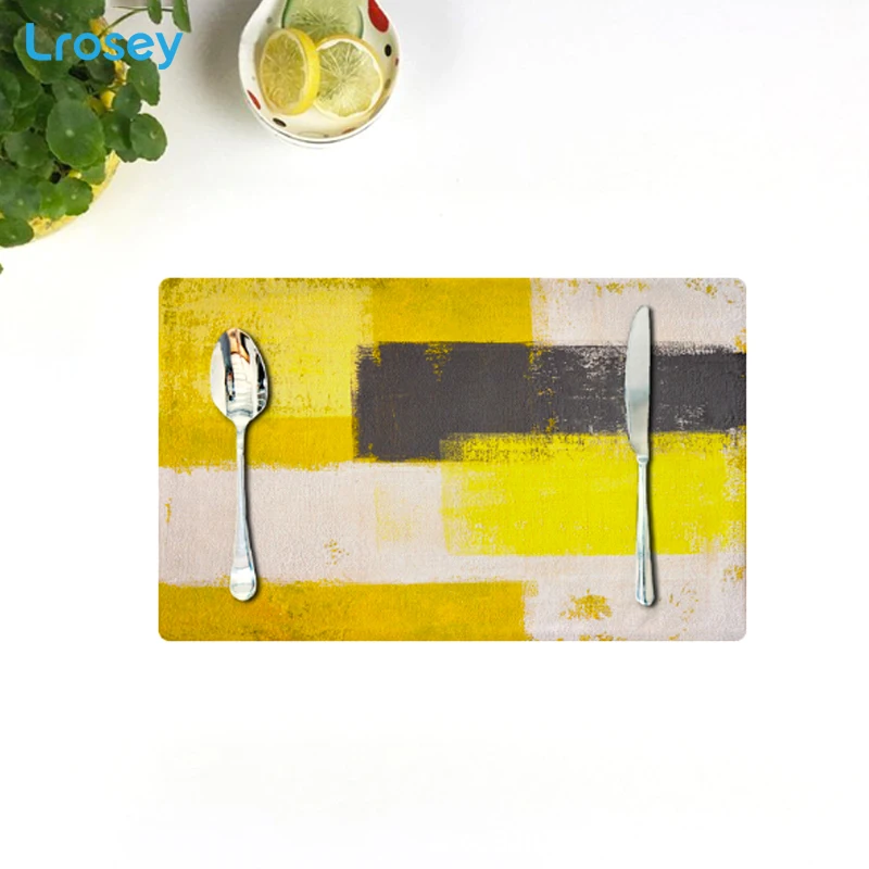 Yellow graffiti placemat simple modern ins cloth cotton and linen table mat insulation pad western food kitchen accessories | Дом и сад