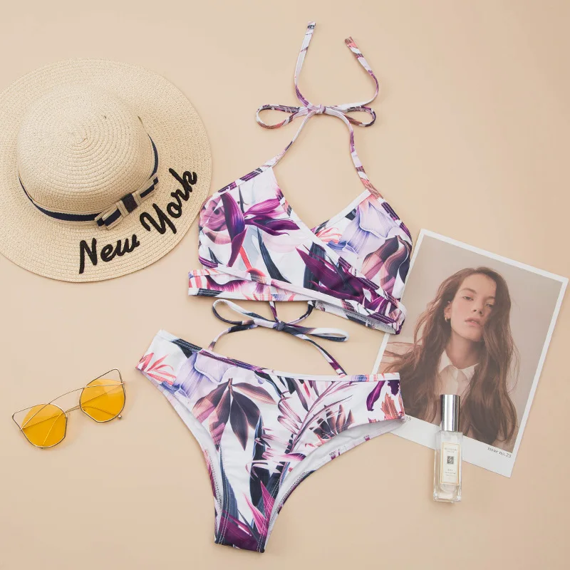 

Sexy Bikini 2021 Summer Swimsuit Women Two Pieces High Waist Bikini Push Up Swimwear Tankini Swimsuits Halter Bathing Suit Women