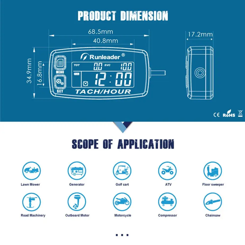 Индуктивный тахометр HM032B измеритель оборотов двигателя счетчик моточасов с