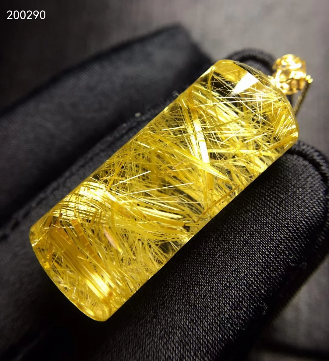 

Genuine Natural Gold Rutilated Quartz Barrel Pendant 33.2*13.8mm Wealthy Crystal Jewelry Women Men Brazil Genuine AAAAAA