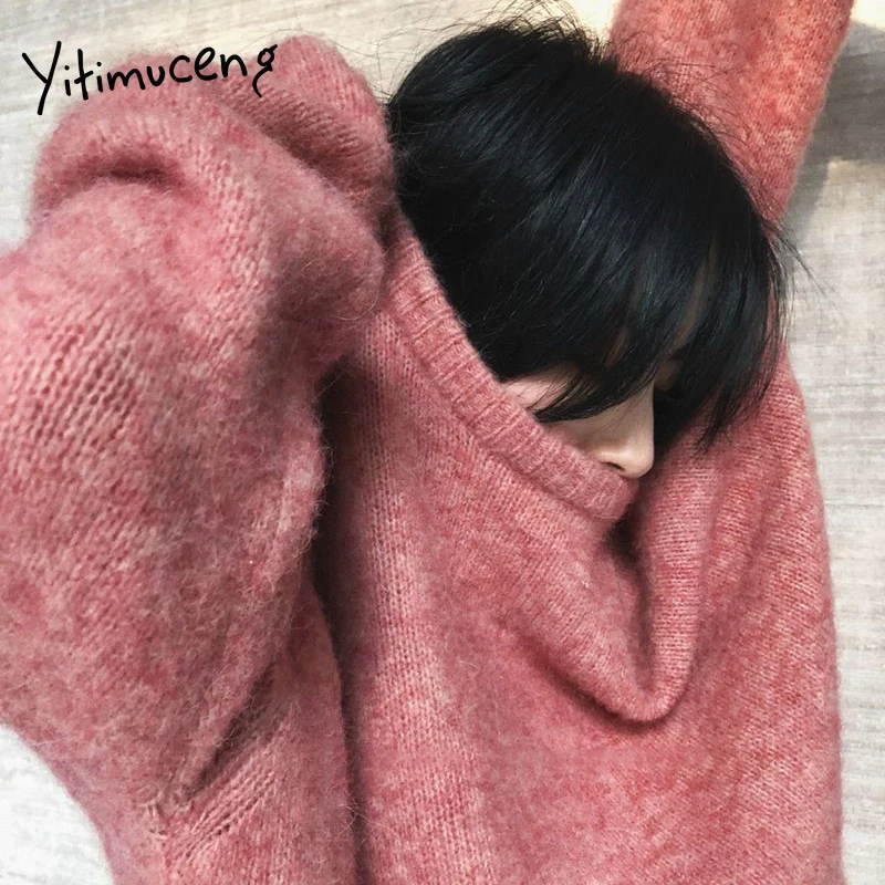 

Yitimuceng Woman Sweaters Long Sleeve Mohair Acrylic Knitted Pullovers Winter Clothes Fall 2020 Korean Tops Japanese Fashion New