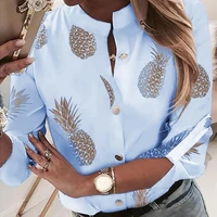 women summer autumn pineapple pattern print tops 2021 elegant t shirts clothes crew neck long sleeve office lady tops streetwear