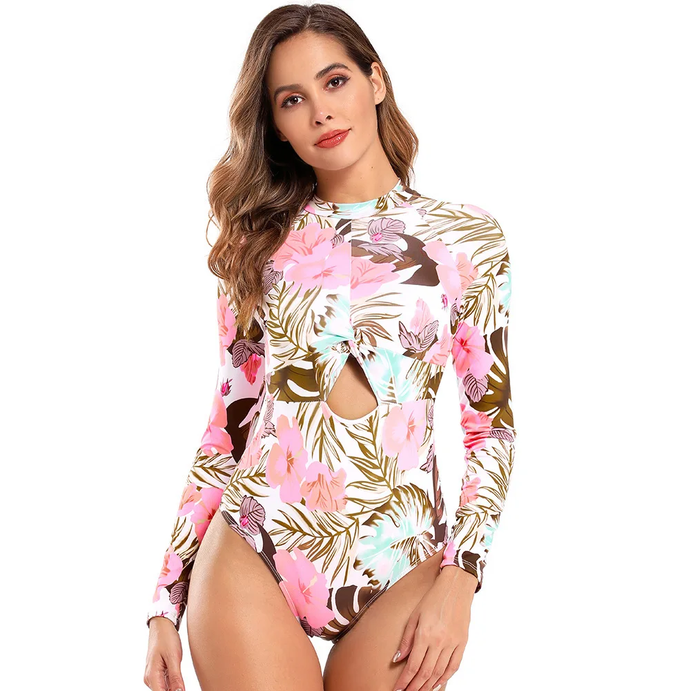 

Black And Print Piece Swimsuit Long Sleeve Swimwear Women Bathing Suit Swimsuit One-piece Surfing Swim Suits