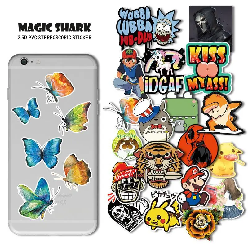 Волшебная Акула 3 м кролик Наруто Покемон Пикачу Марио бабочка наклейка пленка