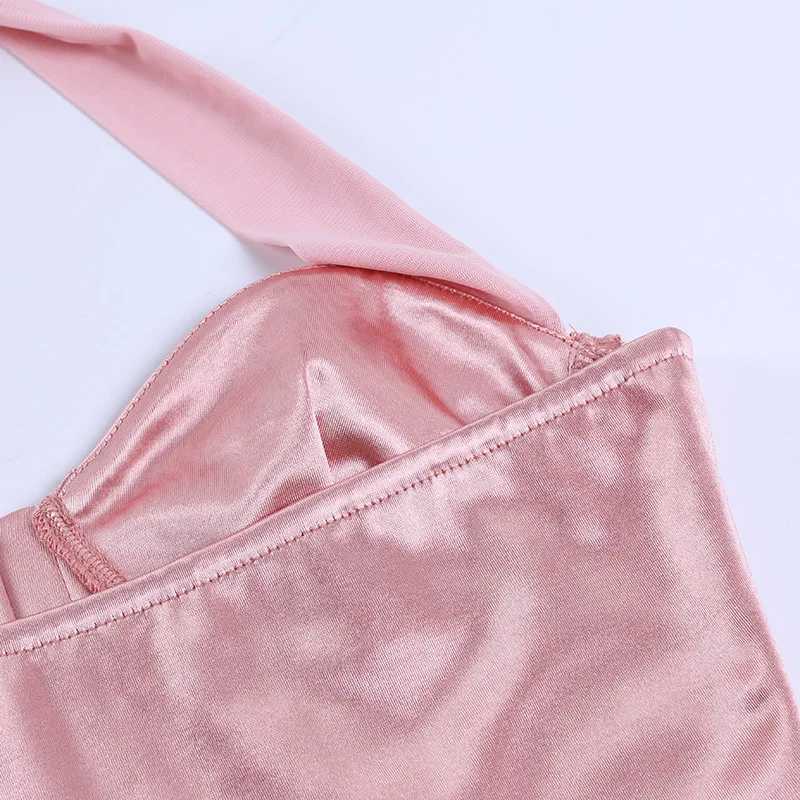 

Pink Halter Corset Girls Women Bra Back Lace Up Push Up Buttons Slim Waist Stretchy Sexy Tank Tops For Women T0D310A