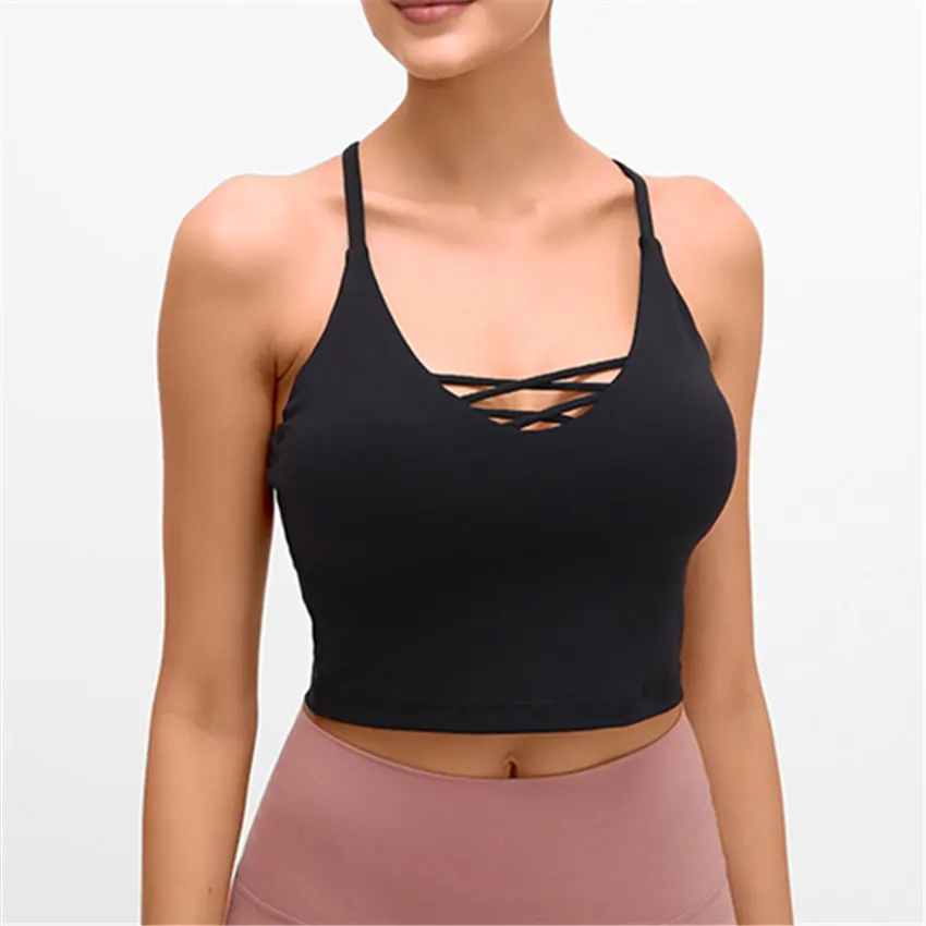 Женский топ для йоги с Встроенный лифчик крест-накрест кроп рубашки тренировки