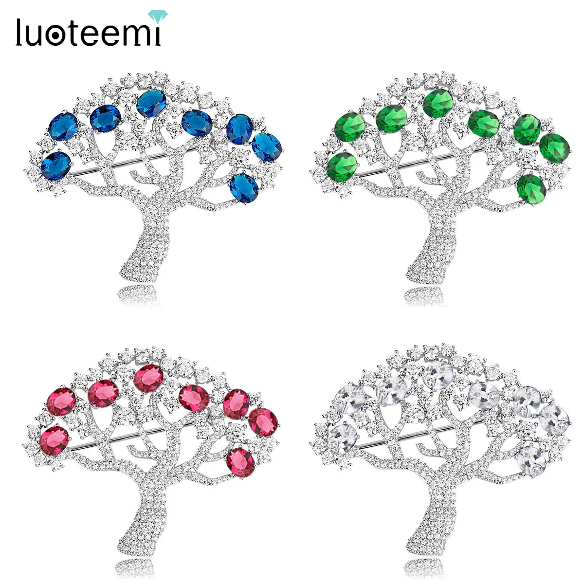 

LUOTEEMI Fashion Full Sparkling Cubic Zirconia Apple Tree Xmas Brooches for Women High Quality Luxury Wedding Jewelry Girl Party