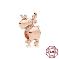 original 925 sterling silver bead christmas rose golden reindeer beads fit pandora women bracelet necklace diy jewelry