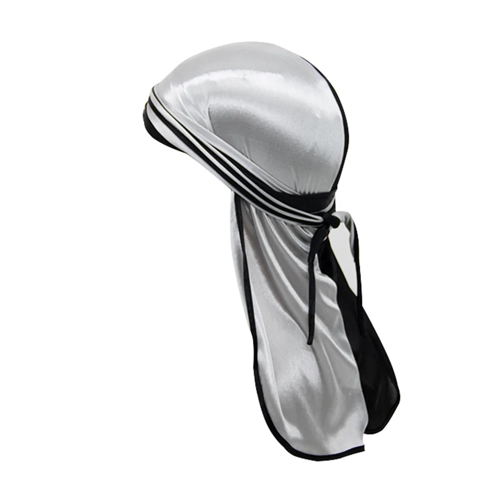 

Imitation Silk Pirate Hat Hip Hop Wind Long Tail Dual-Color Patchwork Silky Durags Wholesale Stain Bonnet
