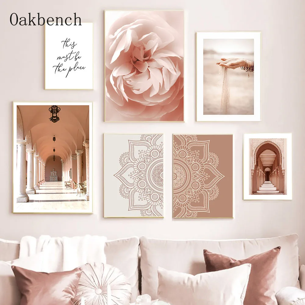

Islamic Wall Art Canvas Painting Mosque Building Print Flower Poster Boho Mandala Wall Pictures For Living Room Home Decoration