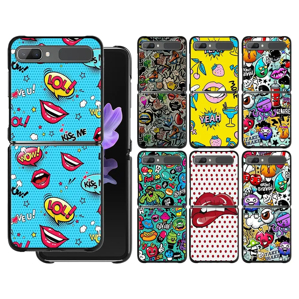 

Case For Samsung Galaxy Z Flip3 z flip 3 5G PC Cases for Samsung Z Flip Cover Black Shell Hard Fundas Anime Graffiti Sticker