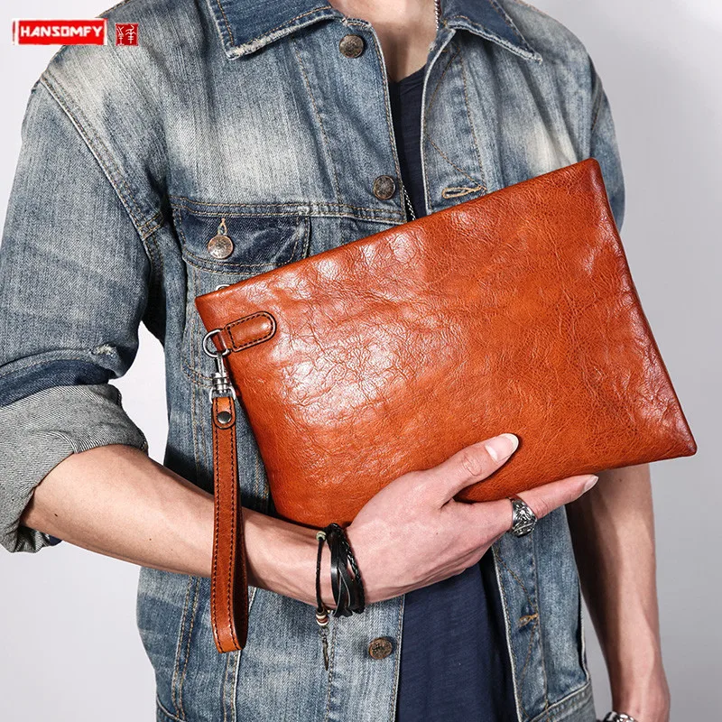 Men's Handbag Leather Clutch Bag Men Leather Clutch Bag Soft Leather Casual Personality Simple Large Capacity Envelope Bag