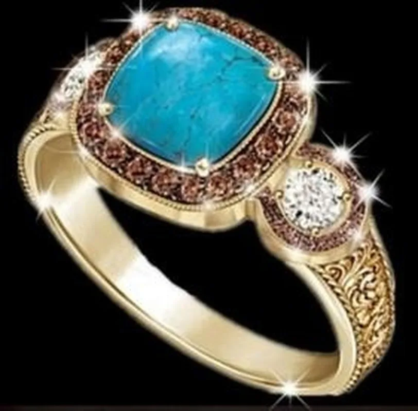 

Elegant Blue Square Geometric Finger Ring with Shiny Cubic Zircon Rhinestone Crystal for Women Party Jewelry