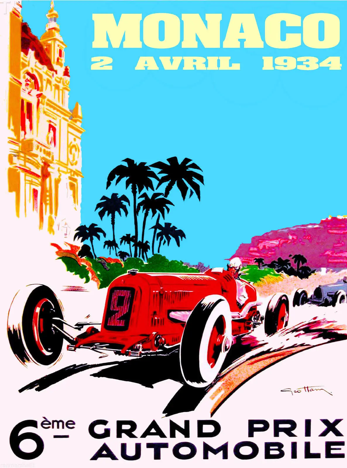 

Monaco 1934 Vintage Illustrated Travel Art Silk Poster Print 24x36inch