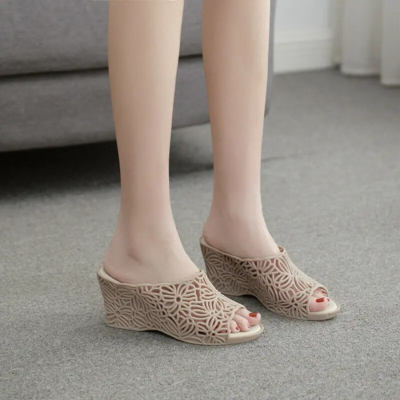 

Женские сандалии-желе на танкетке, летняя повседневная обувь с открытым носком