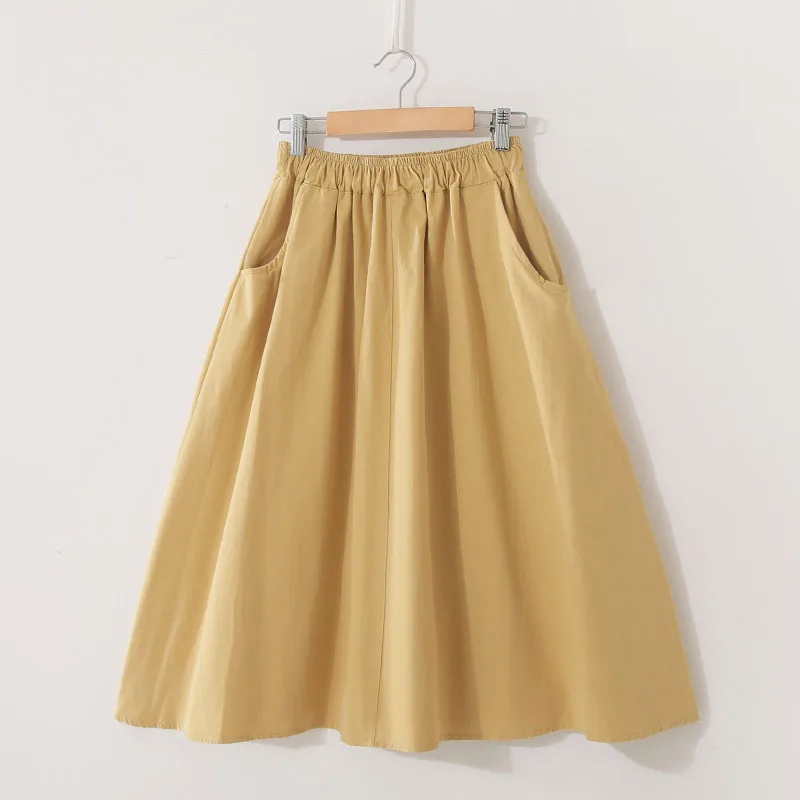 Юбка женская хлопковая средней длины однотонная простая юбка с эластичной