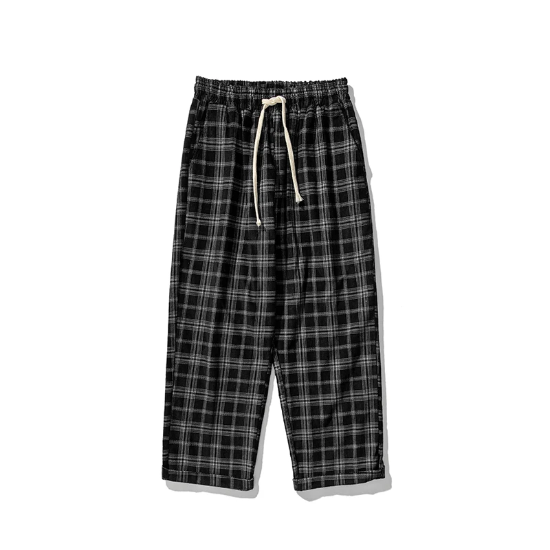 

Autumn Winter Thickened Corduroy Pants Men's Fashion Casual Retro Plaid Pants Men Streetwear Hip-hop Straight Wide-leg Pants Men