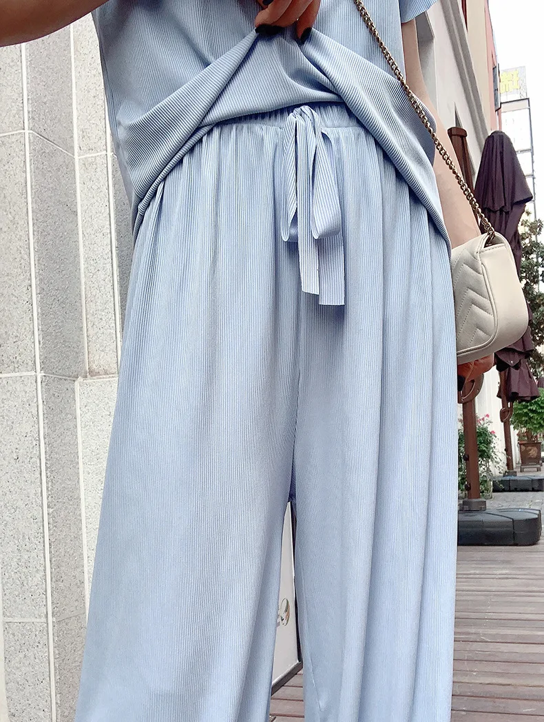 Spring Summer Fashion Short Sleeve Nightwear Wide Leg Suit Age Reducing Slim Casual Home Wear Women's Pajamas Sets Sleepwear