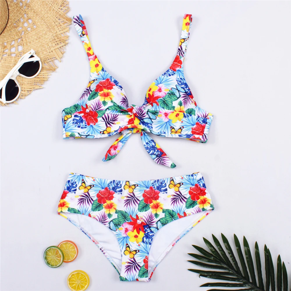 

Sexy 2020 Bikini Swimsuit Women Swimwear Push Up Bikinis Set Leaf Print Female High Waist Swimming Suits for Bathing Suit