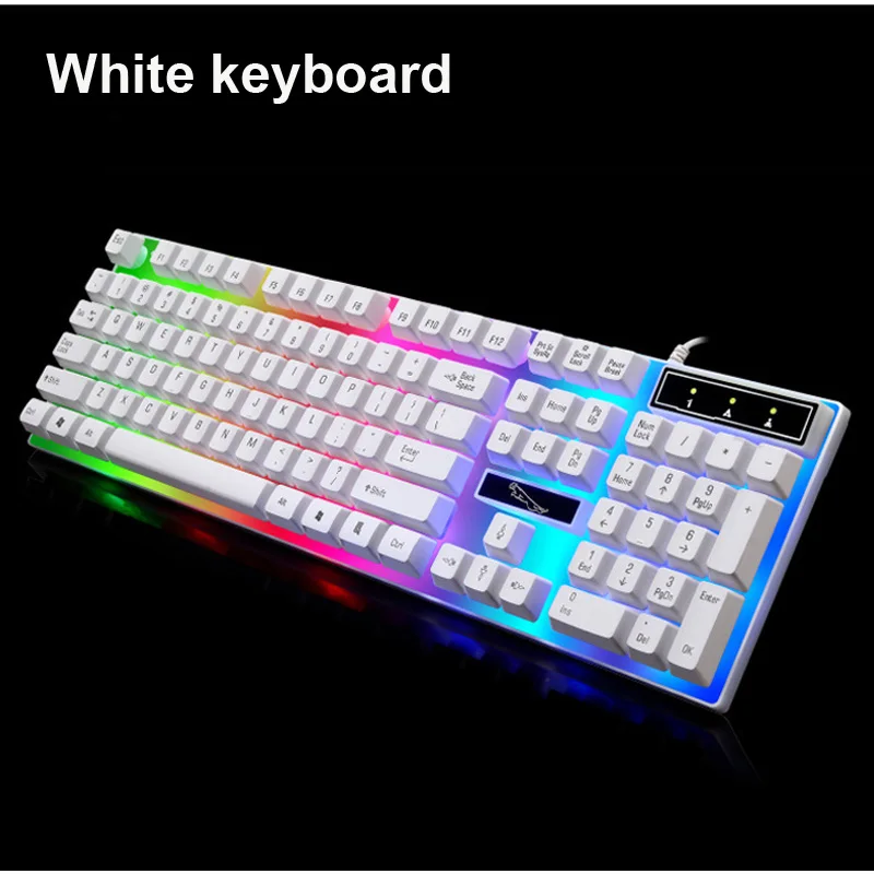 Only White Keyboard Проводная игровая клавиатура мышь combo USB мыши гибкий полихроматический светодиодный свет компьютерная Механическая Подсветка - Цвет: Only White Keyboard