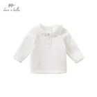 DB14585 dave bellaзимняя Однотонная футболка с милыми пуговицами для маленьких девочек детские топы, модные футболки для девочек