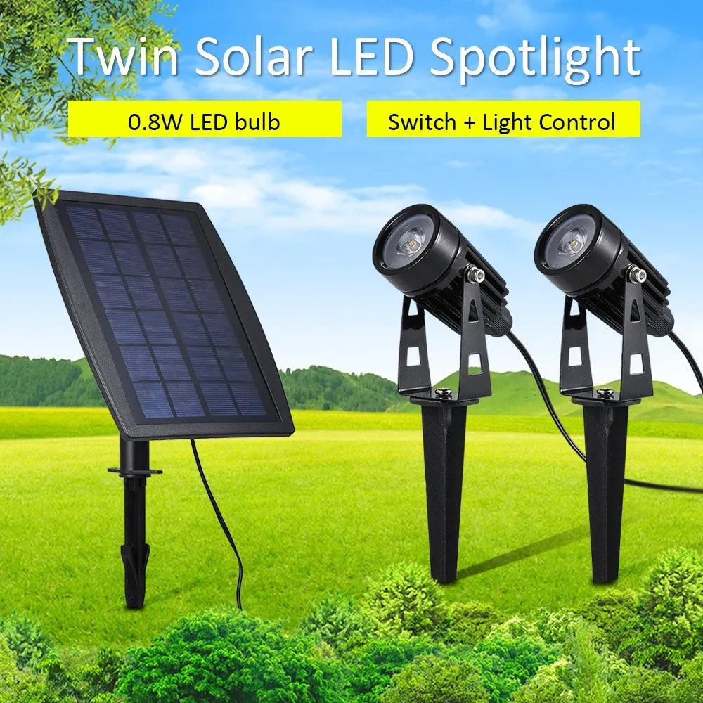 

Solar Powered Lawn Light Twin Solar LED Spotlight 120-140 Lumen Per Light IP65 Water-resistant Garden Landscape Lamp