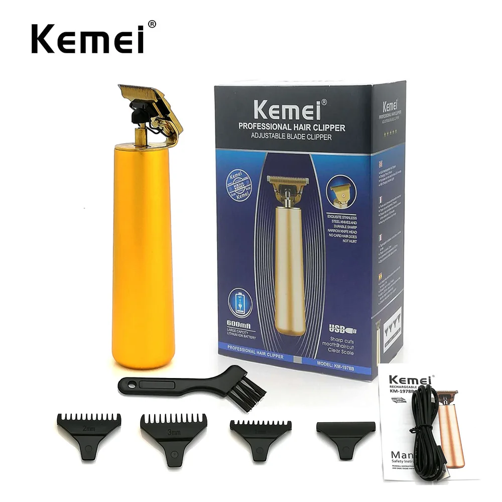 

Kemei KM-1978B/T9 USB Rechargeable Heavy Hitter Cordless Trimmer Men 0mm Baldheaded Hair Clipper Finish Hair Cutting Machine