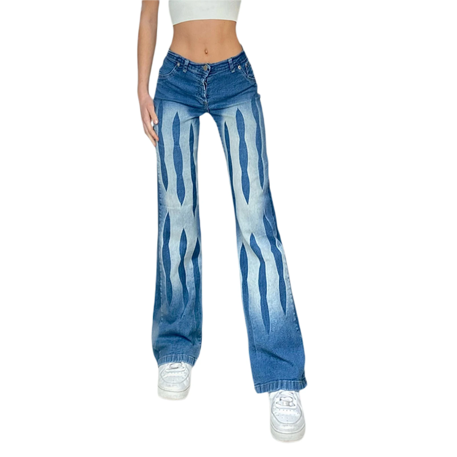 

Женские прямые джинсы со средней посадкой, Модные свободные брюки из денима с абстрактным принтом